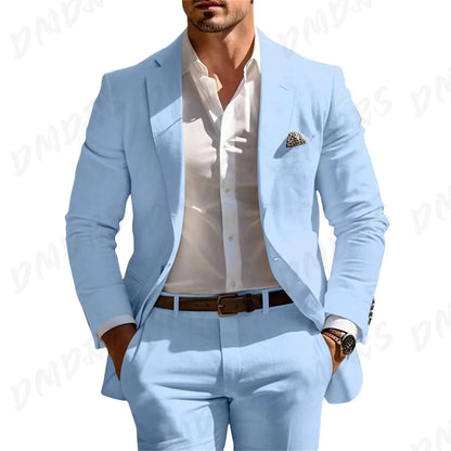 Classic Summer Men's Suit 2PCS For Wedding Formal Solid Suit Including Jacket Pants For Party Classic Occasion Clothing
