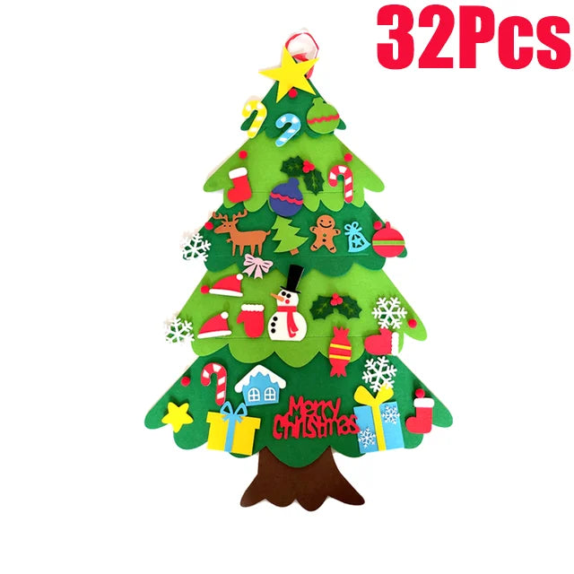 DIY Felt Christmas Tree with Hanging Ornament LED String Lights for Kids Gifts Christmas Decoration 2024 New Year Xams Supplies