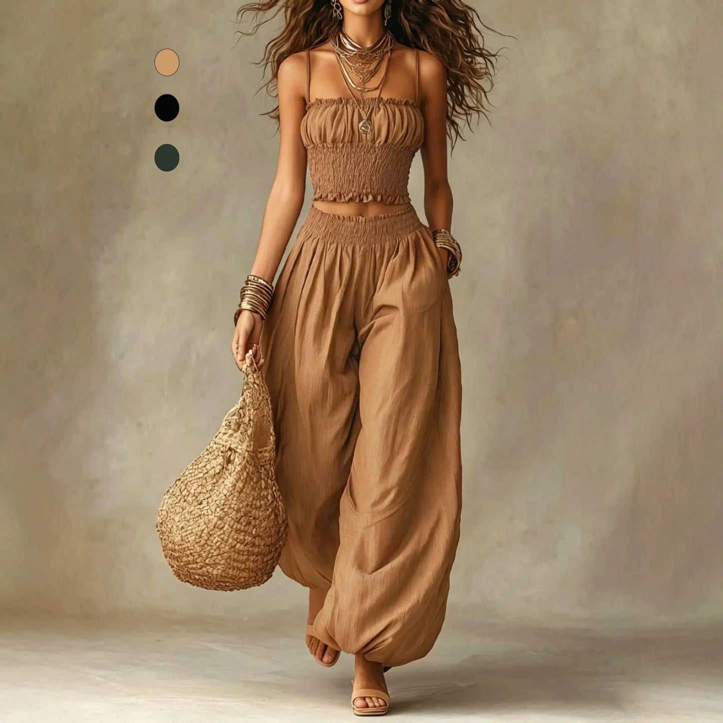 Fashion 2 Piece Sets Women Clothes Summer Casual Spaghetti Strap Top and Lantern Pants Suit Matching Two Piece Set Outfits