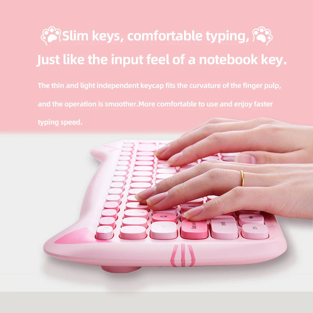MOFII Kawaii Cat 2.4G Wireless Keyboard and Mouse Set Cute Lipstick Punk Keyboards and Mice Combos for Laptop PC Home Office