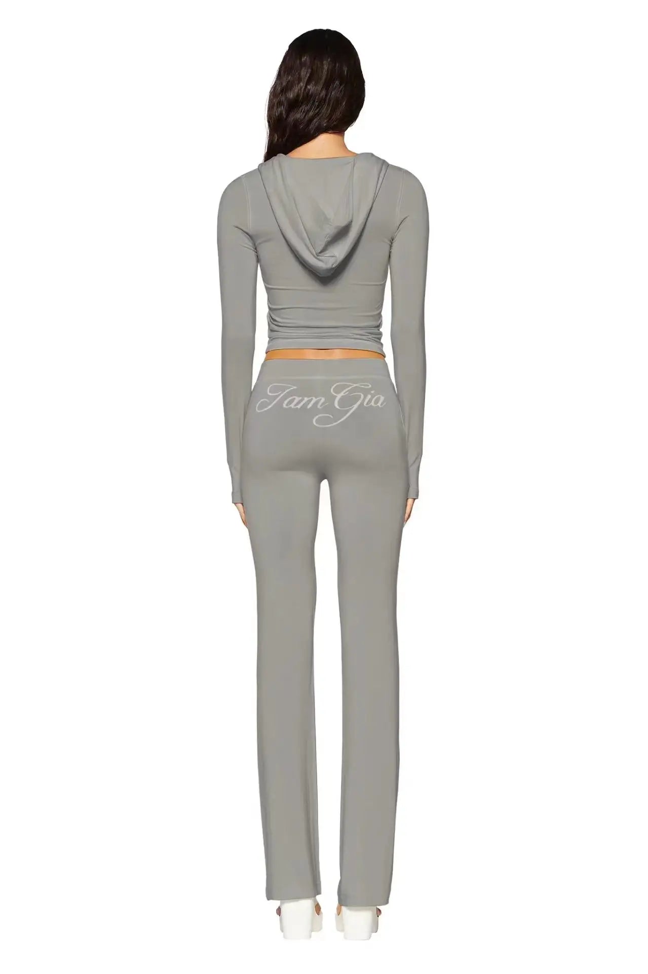 GIA Front Shoulder Slim Fit Jacket Pants Set with Letter Print Design Hooded Zipper Snake Pattern Short Fit Streetwear
