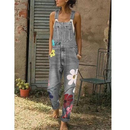 floral printed New Arrival Sleeveless Jumpsuit Jeans Sexy Bodysuit Women Denim Overalls Rompers Girls Pants Mom Jeans Ladies