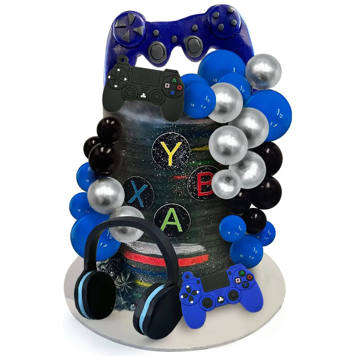 30PCS Video Game Themes Cake Toppers Headset Ball Game Controller Cake Decor for Game Theme Birthday Party Cake Decoration(Blue)