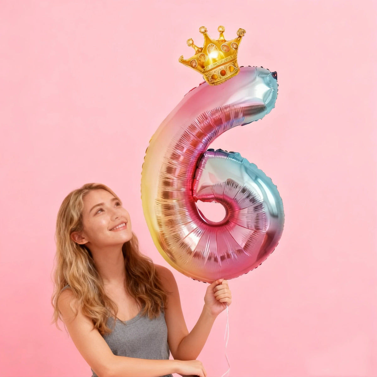 32Inch Gradient Number Crown Balloons 1-9 Digit Foil Helium Balloon Baby Shower Kids And Children's Birthday Party Decoration