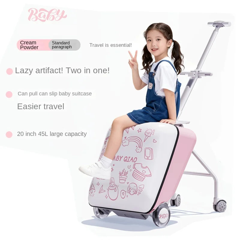 Children Travel Suitcase PP Material Sit to Ride On Rolling Luggage Carry-on Cabin Suitcase for Kids