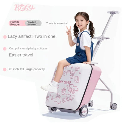 Children Travel Suitcase PP Material Sit to Ride On Rolling Luggage Carry-on Cabin Suitcase for Kids