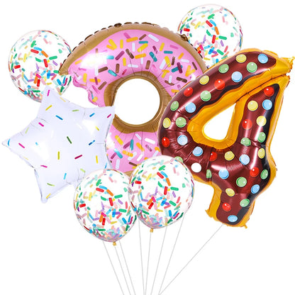 7pcs Donut Number Foil Balloons Set 1st 2nd Girls Birthday Party Decorations Candy Confetti Balloon Baby Shower Wedding Globos