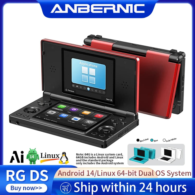 Anbernic RG DS Flip Handheld Game Console 4" IPS Dual Screen Android/Linux Dual OS 4000mAh Video Games RixelHK Wifi Streaming AI