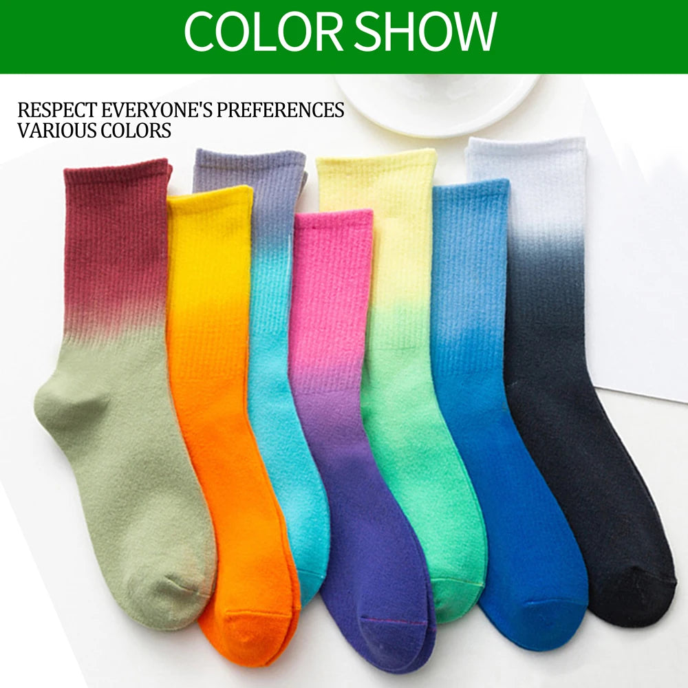 New Tie-Dye Gradient Color Crew Socks Mid-Calf Socks Unisex Fashion Daily Street Skateboard Socks Breathable Couple Sports Socks