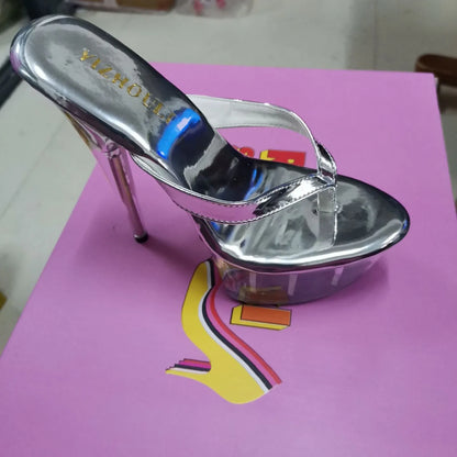 Stylish 15cm princess slippers for the summer, sexy nightclub heels, and 6-inch stiletto slippers with lacquered heels