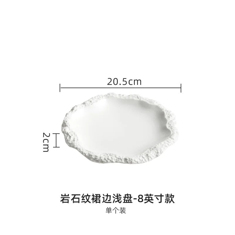 Rock Pattern Skirt Plate Dish Dish Household Ceramic Flat Shallow Plate Hotel Display Plate