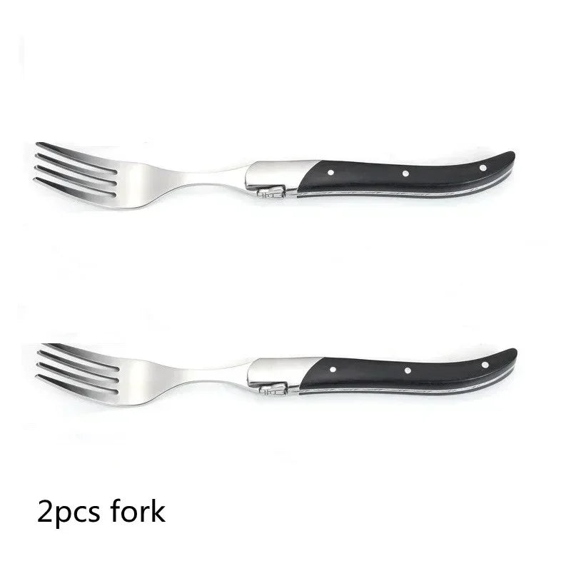 2-10pcs Laguiole Steak Knifes Dinner Knives Black Wood Handle Dinnerware Stainless Table Knife and Fork Wooden Tableware Cutlery