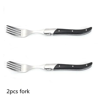 2-10pcs Laguiole Steak Knifes Dinner Knives Black Wood Handle Dinnerware Stainless Table Knife and Fork Wooden Tableware Cutlery