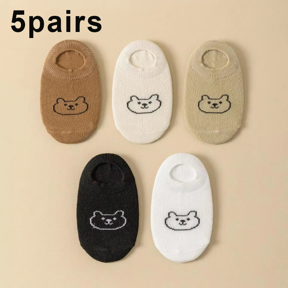 5/10 Pairs Baby Socks Toddler Low-cut Ankle Socks Cute Cartoon Bear Pattern Socks Boys and Girls Aged 0-5 All Season Collection