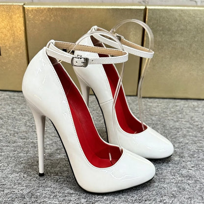 New Customize 14/16CM Super High Heels Ankle Strap Pumps,Round Toe Stiletto Heels Pole Dance Unisex Party Club Shoes Plus Size