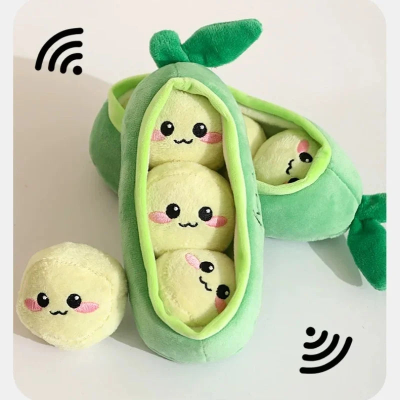 Soft Plush Pea Pod Pet Foraging Toy Squeaky Bite Resistant Teeth Grinding Anxiety Relief Interactive Puppy Training Accessory