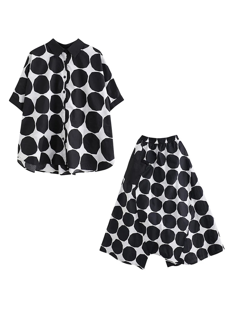 Polka Dot Print Summer Casual 2 Two Piece Set Short Sleeve Loose Blouse Women Shirt Top Fashion Clothing Harem Pants Suit 2026