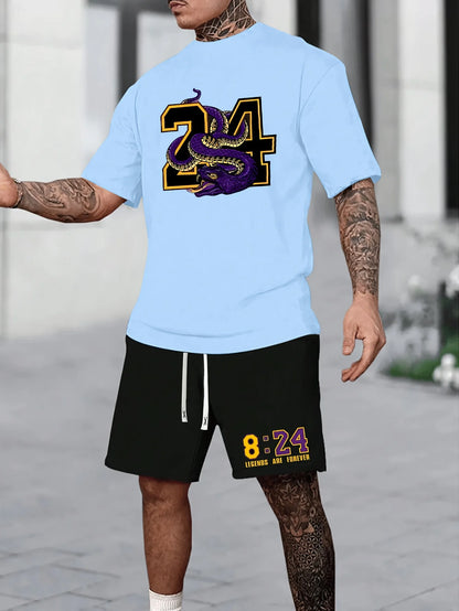 Summer Men's Chicago-Themed Relaxed Set Size 32 Printed T-Shirt and Shorts Set Adult Sports Casual Plus Size Two-Piece Set