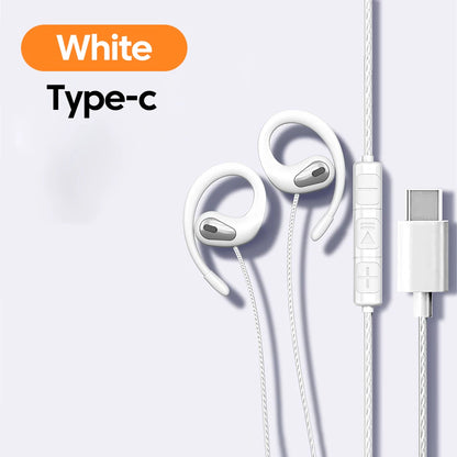 3.5mm/Type-C Wired Headphones Hook-on Ear HD Noise Cancelling Call Earphones With Dual Mic Headset For Cellphone Computer Earbud
