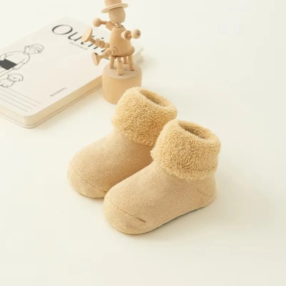 Fashion 0-3Year Kids Woolen Socks Looped Winter Thick Warm Snow Floor Socks Velvet Lining Newborn Footwear Toddler Baby Socks