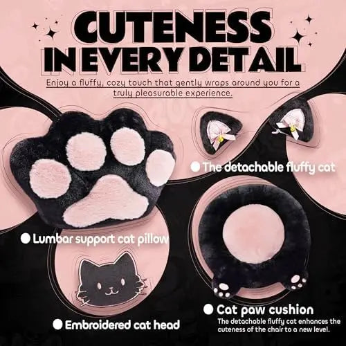 Pink Gaming Chair Cute with Cat Ears Paw Lumbar and Cushion,Ergonomic Computer Chair with Footrest,Reclining PC Game
