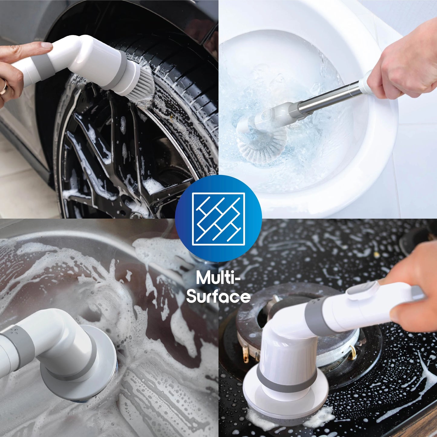 Electric Spin Scrubber Cordless Cleaner 9 Brush Heads Adjustable Handle 2 Speed USB-C Rechargeable IPX7 Waterproof for Bathroom
