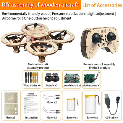 DIY Wooden Drone Kit Wooden Assembled Remote Control Toy Fixed Kit Remote Controlled Toys DIY Kit Training Quadcopters For Kids