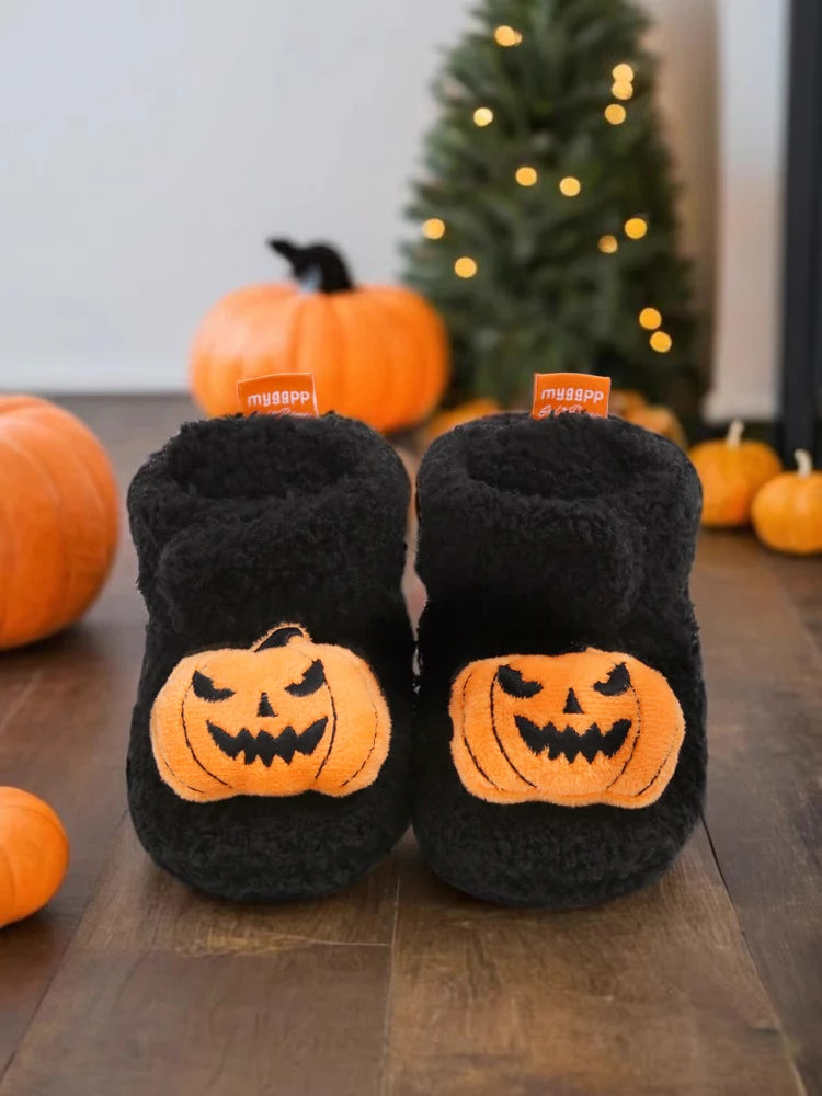 Halloween Pumpkin Baby Booties Stay On Slipper Winter Warm Soft Shoes Newborn Crib Sock Shoes