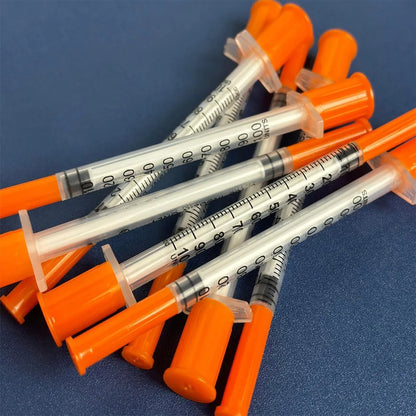 100Pcs 1ml Sterile Insulin Syringe, Individually Wrapped Plastic Syringe for Pet Veterinary Lab Industrial Dispensing
