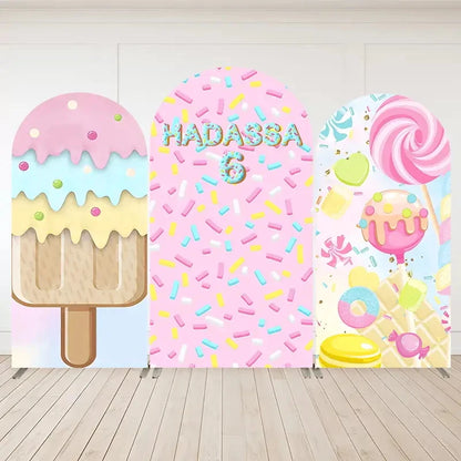 LS Custom 2-Sided Sprinkles Sweet Candy Dessert Ice Cream Kids Birthday Party Covers Chiara Arch Background Decor Backdrop Photo