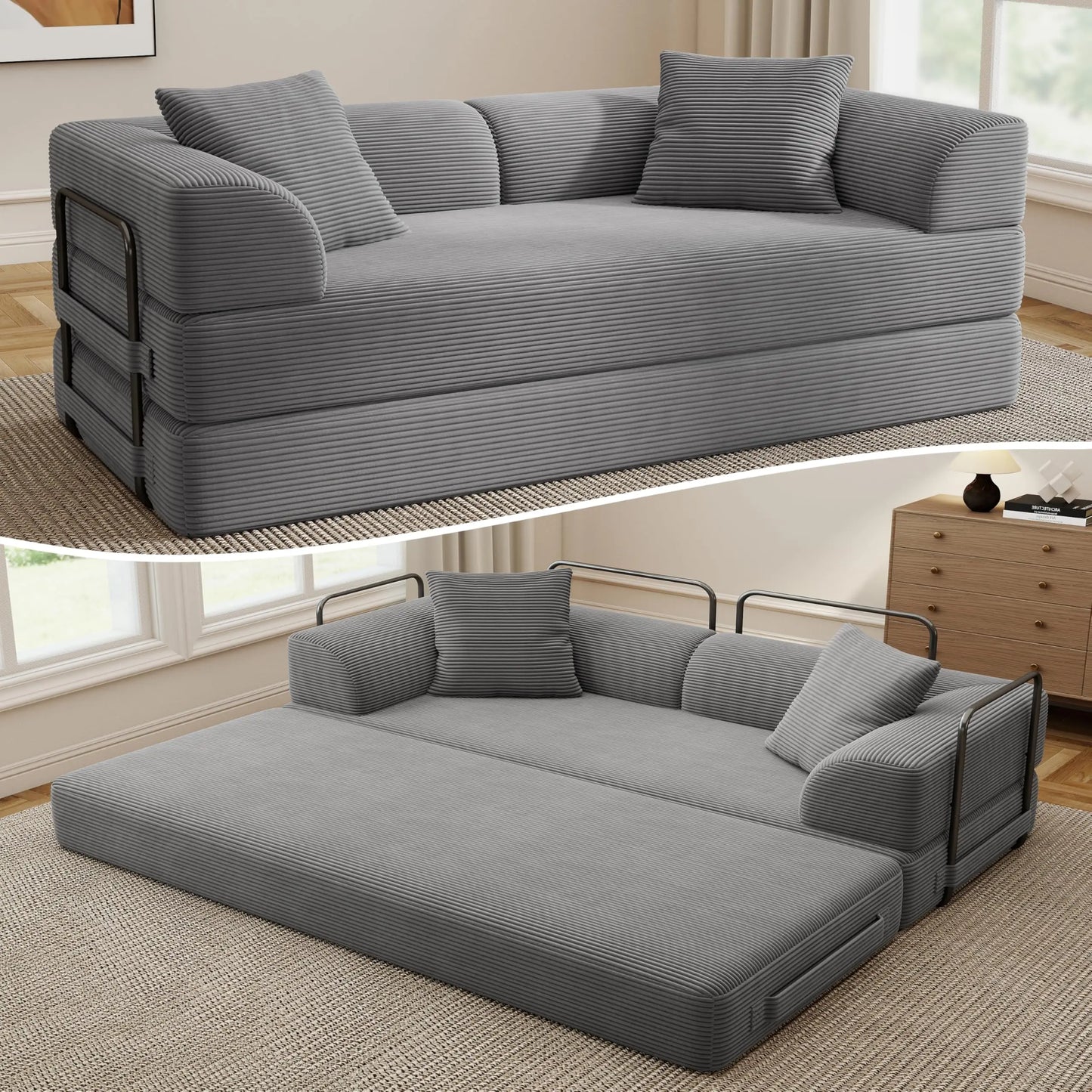 Cloud Boneless Convertible Floor Sofa Bed, 70" 5-in-1 Foldable Compressed Loveseat Lounge Sleeper 2 Seater Couches