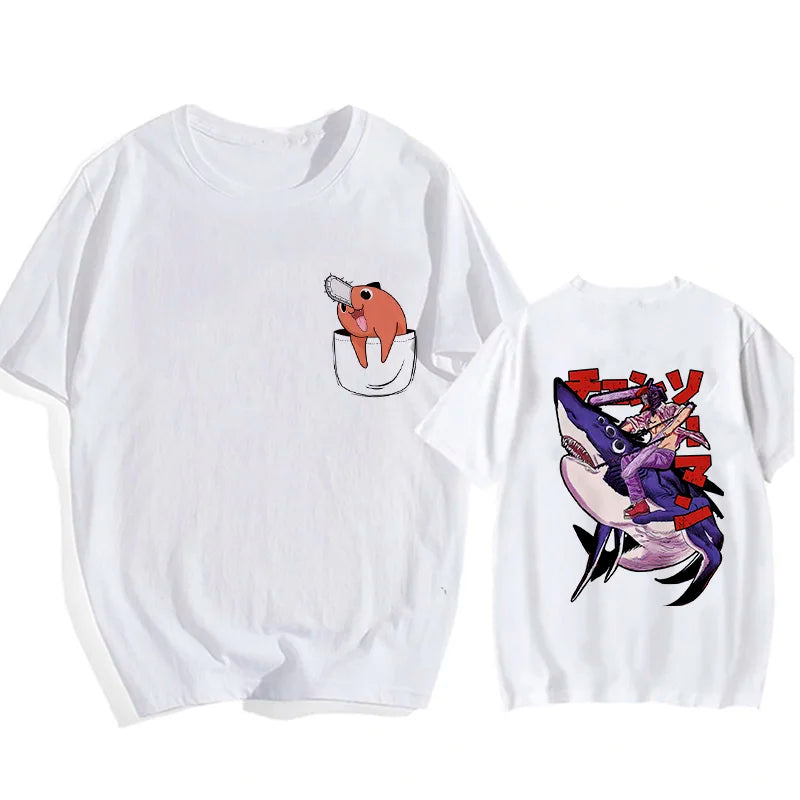 90s Japanese Anime Chainsaw Man T Shirt Cartoon Pochita T-shirt Makima Harajuku Graphic Tees Unisex Clothing Tops Tshirt Manga