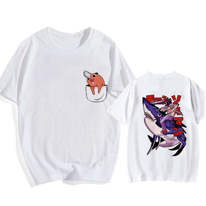 90s Japanese Anime Chainsaw Man T Shirt Cartoon Pochita T-shirt Makima Harajuku Graphic Tees Unisex Clothing Tops Tshirt Manga