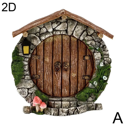 Miniature Fairy Gnome Door Figurines Elf Home For Yard Art Garden Tree Sculpture Statues Decor Outdoor Decor Fairy Garden D V5C7