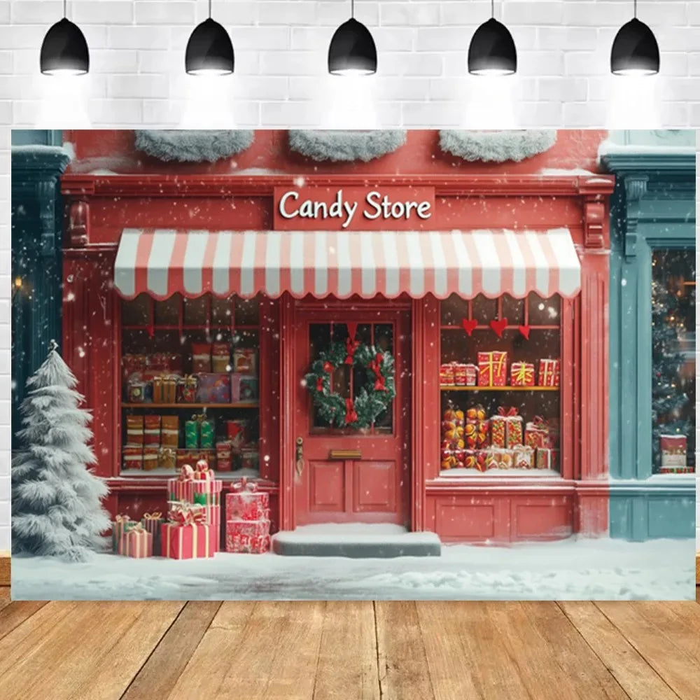 Christmas Candy Toy Store Christmas Tree Gift Theme Banner Background, Birthday Party Decoration Photography Background Cloth