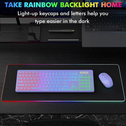 Wireless Keyboard and Mouse Combo Backlit ,Rechargeable Full-Size Illuminated Wireless Keyboard and Mouse Set, 2.4Ghz Keyboard