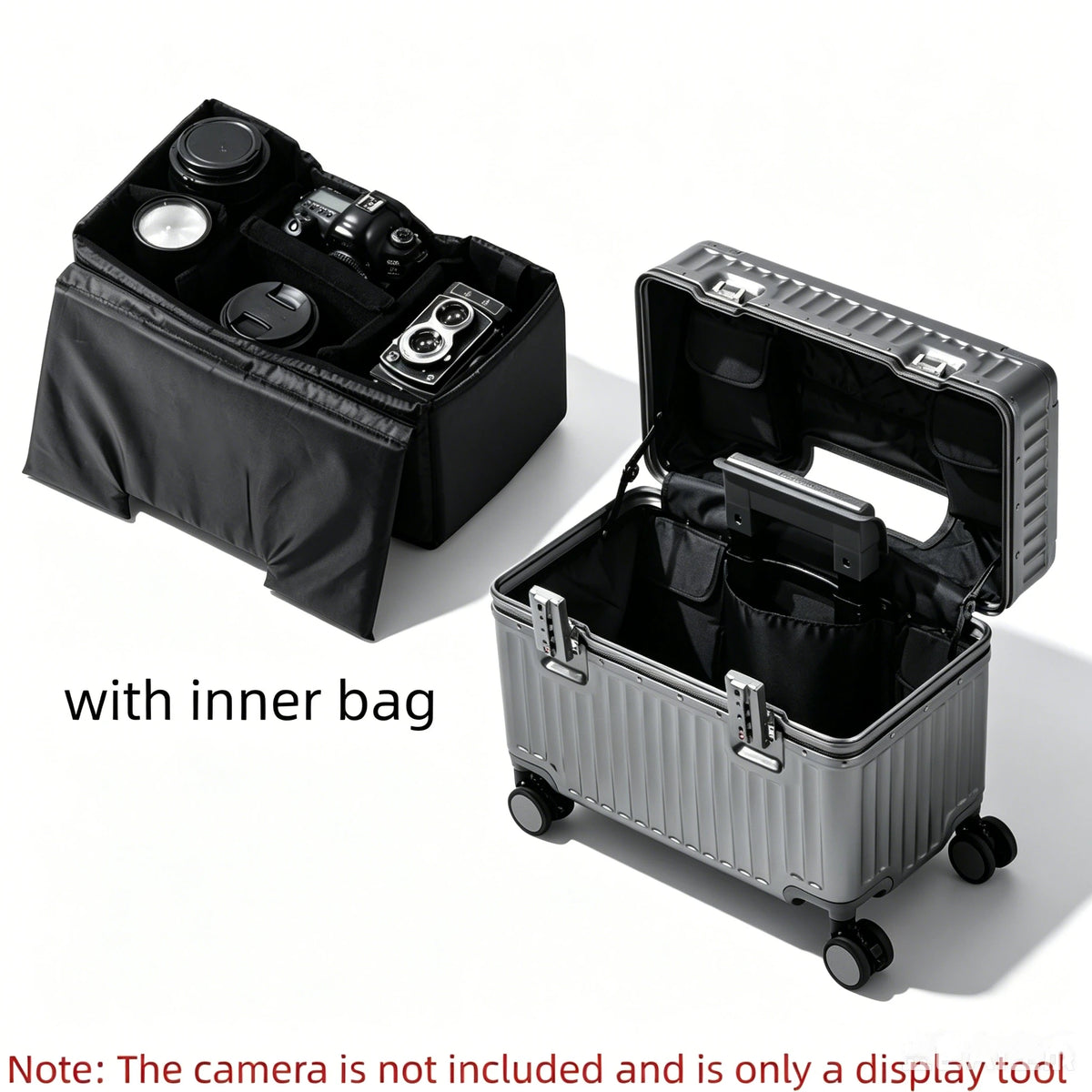 Top Opening Suitcase 18inch Boarding Carry-on Travel Photographer Rolling Luggage PC Material with Aluminum Alloy Frame TSA Lock