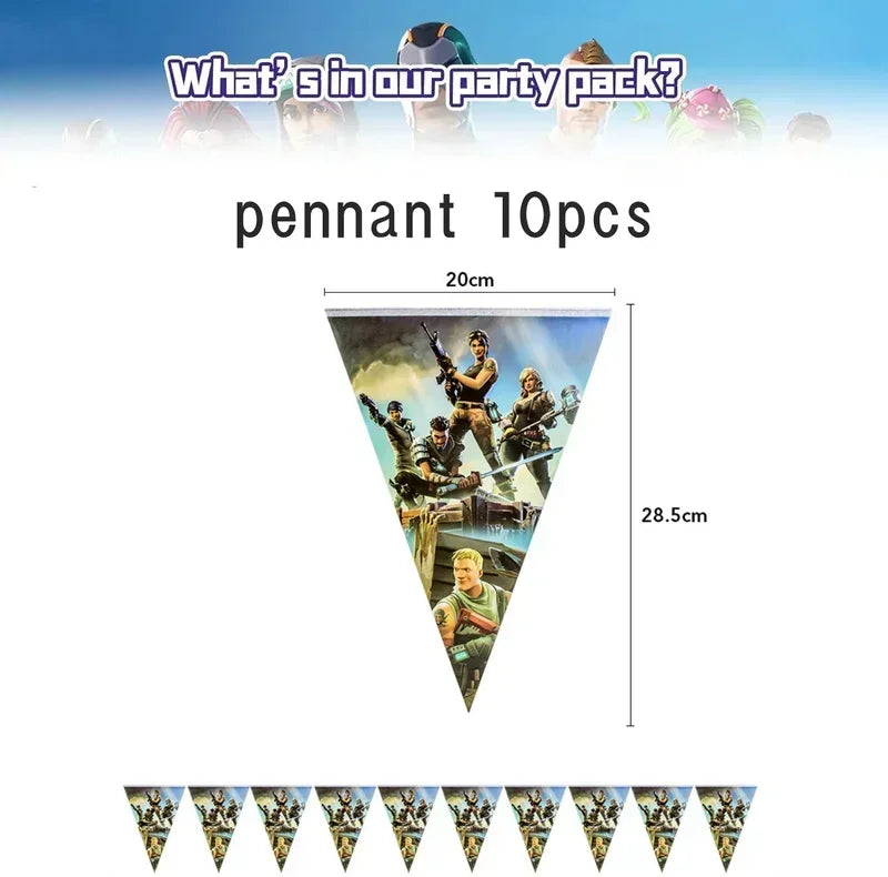 Fortnite Balloons Happy Birthday Banner Shooting Game Party Decoration Alpaca Llama Disposable Tableware Background Cake Topper