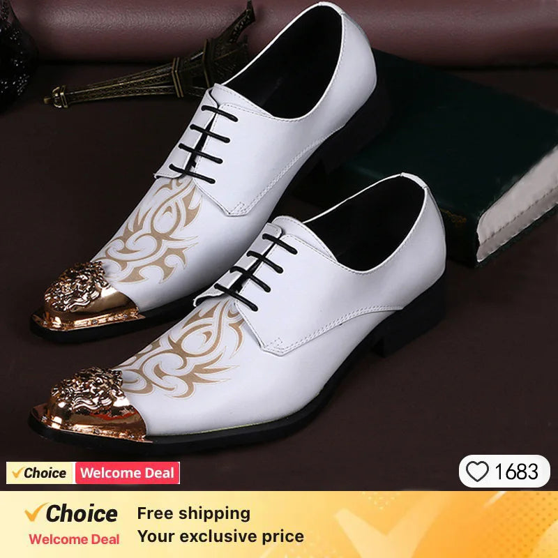 Fashion Gentleman Dressing Shoes Metal Pointed Toe Patchwork Crystal Designer Wedding Party Brand Customized Shoes Men Plus Size