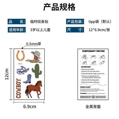 10/6 Sheets Cowboy Temporary Tattoos Stickers Western Cowboy Themed Birthday Party Decors Boys Birthday Party Favors Bag Fillers