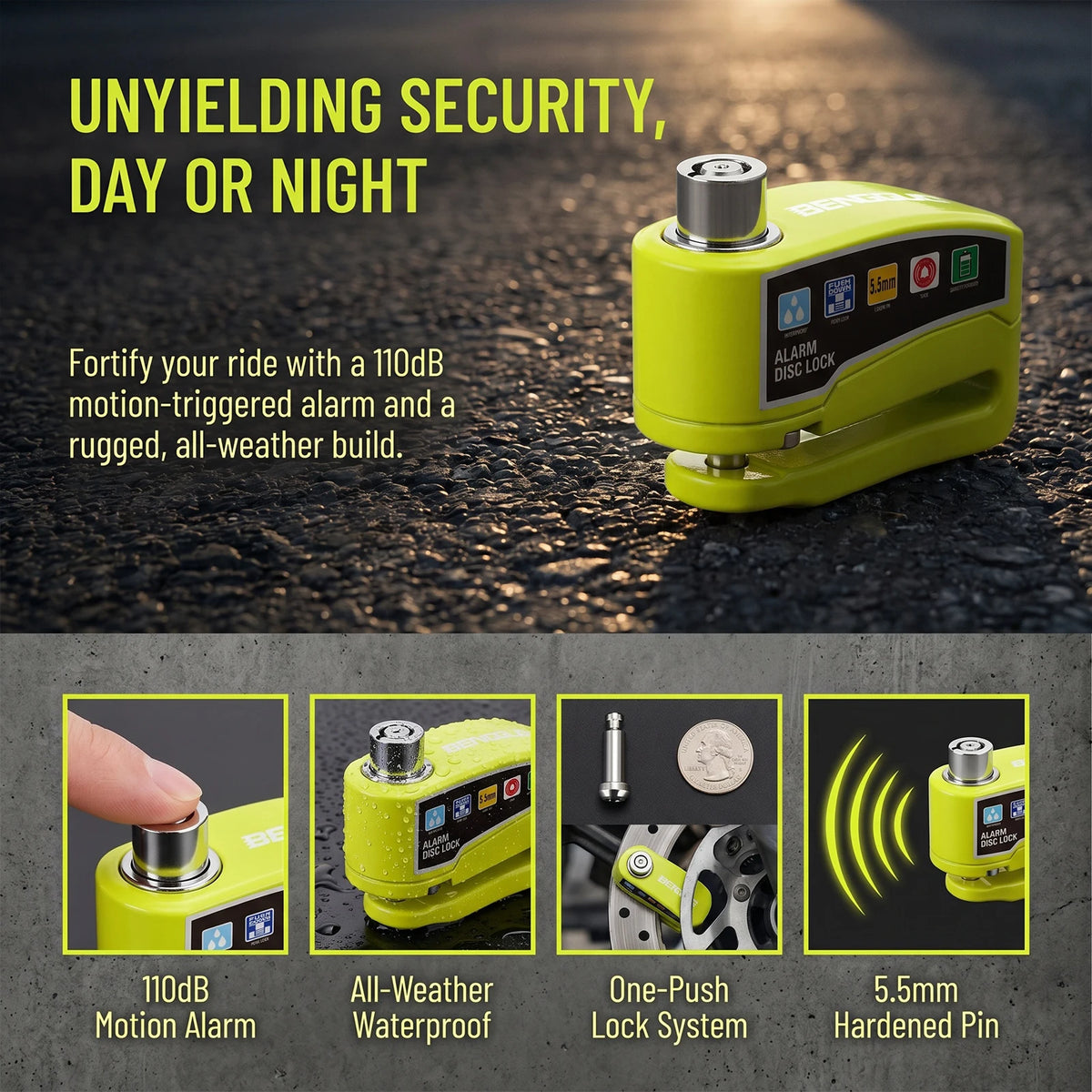 Motorcycle Bicycle Disc Lock Security Alarm Protection Padlock with Keys Aluminum Alloy Anti-theft Scooter Wheel Disc Brake Lock