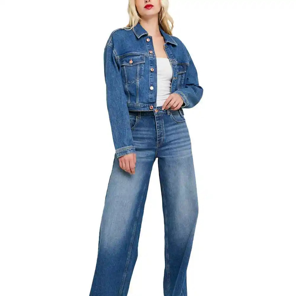Women Casual Denim Jacket Light Wash Button Detail Spring Autumn Versatile Streetwear Outerwear