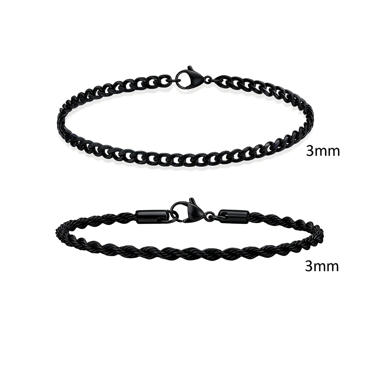 2pcs Men's Chain Bracelets, Stainless Steel Silver Gold Black Color