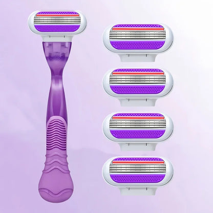 Women Bikini Manual Safety Razor Hair Removal Shaving 3-Layer Stainless Steel Blade Replaceable Shaver Head