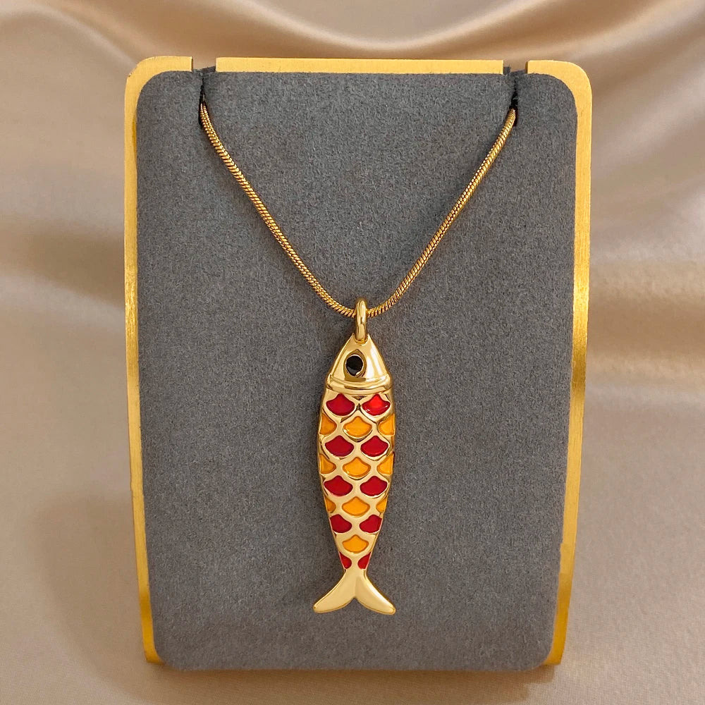 18K Gold Plated Stainless Steel Fish Pendant Necklace for Women