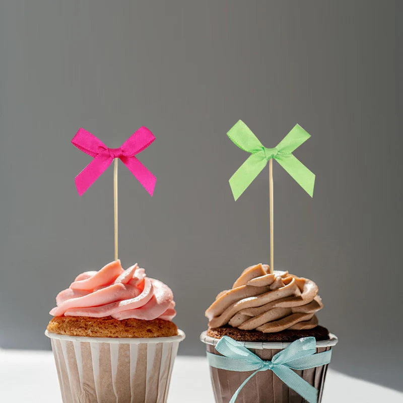 10pcs Pink Bow Cupcake Topper Plugin Dessert Baking Decoration Birthday Themed Party Cake Top Cover Bow Dessert Topper Decor
