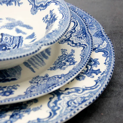 The Blue Britain Castles  Dinner Set European Style Dinner Ware Ceramic Breakfast Plate Beef Dishes Dessert Dish Soup Bowl