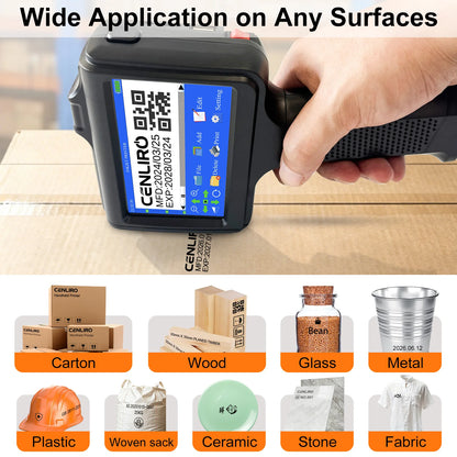 Cenliro Upgrated Handheld Inkjet Printer CL12B with Black Fast-drying Ink Cartridge for Date Batch Number Logo QR Code 600DPI