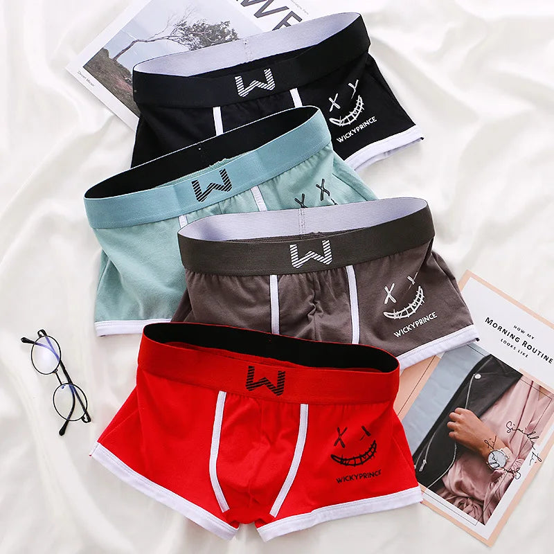 1/3/4 Pcs Mens Underwear Cotton Men Boxer Panties U-convex Man Breathable Underpants Sexy Comfort Male Boy Smiling Face Boxers