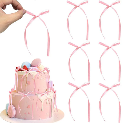 10pcs Bow Cupcake Toppers Birthday Bowknot Ribbons Coquette Pink Bow Cake Decors Bridal Baby Girls Wedding Party Supplies